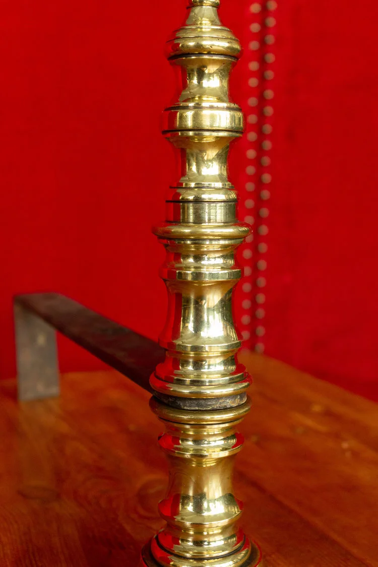 Pair of Early 20th C French Brass Andirons  (D1216-02)