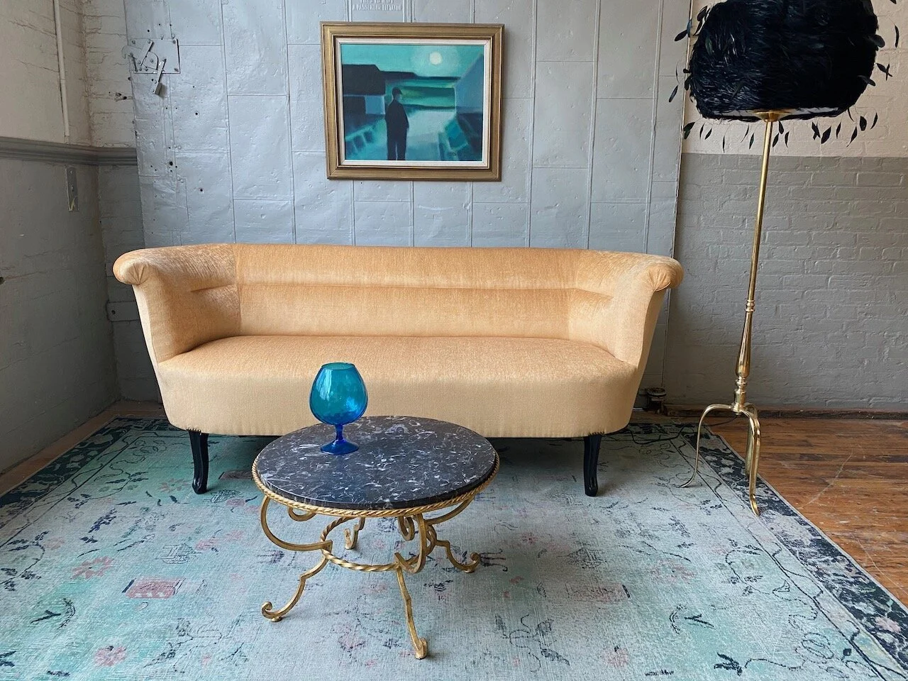 Vintage Empoli Style Blue Stemmed Glass  (H1117-03)