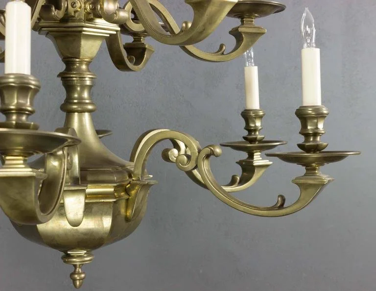 French 1940's Double Tiered Bronze Chandelier With 12 Arms  (LC0609-03)