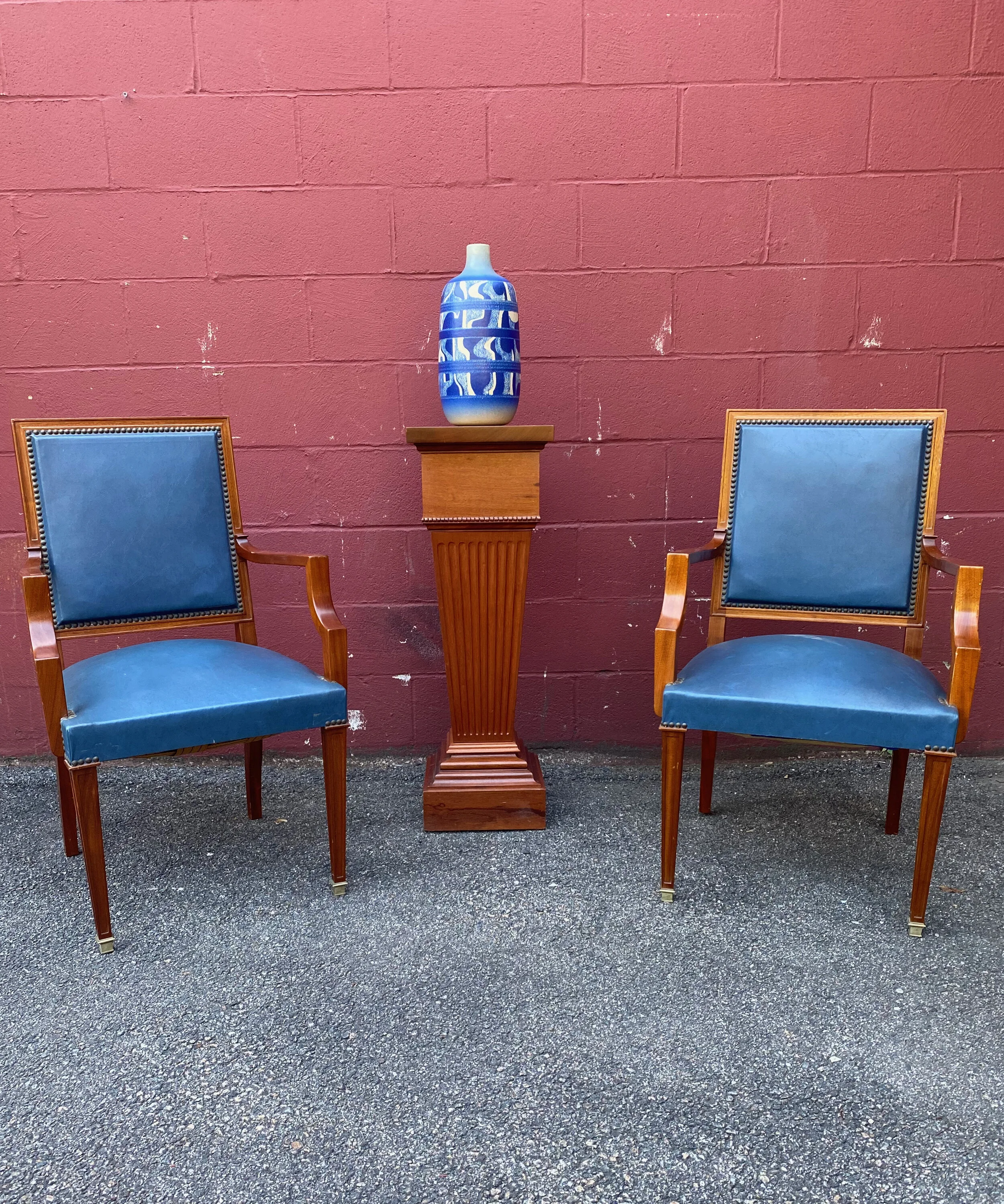 Pair of French 1940's Mahogany & Leather Armchairs  (STA0913-02)