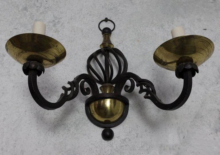Pair of French 1940's Iron and Brass Sconces  (LS0600-13)