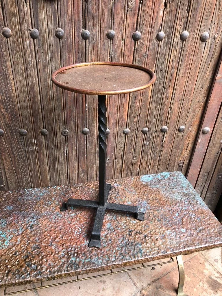 Small Iron and Metal Martini Table with Twisted Stem on Four Feet