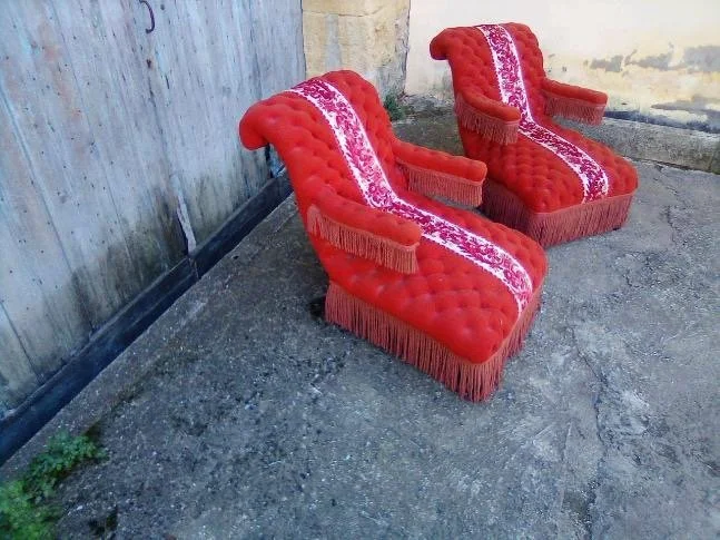 Pair of Unusual Heavily Tufted Napoleon III Armchairs
