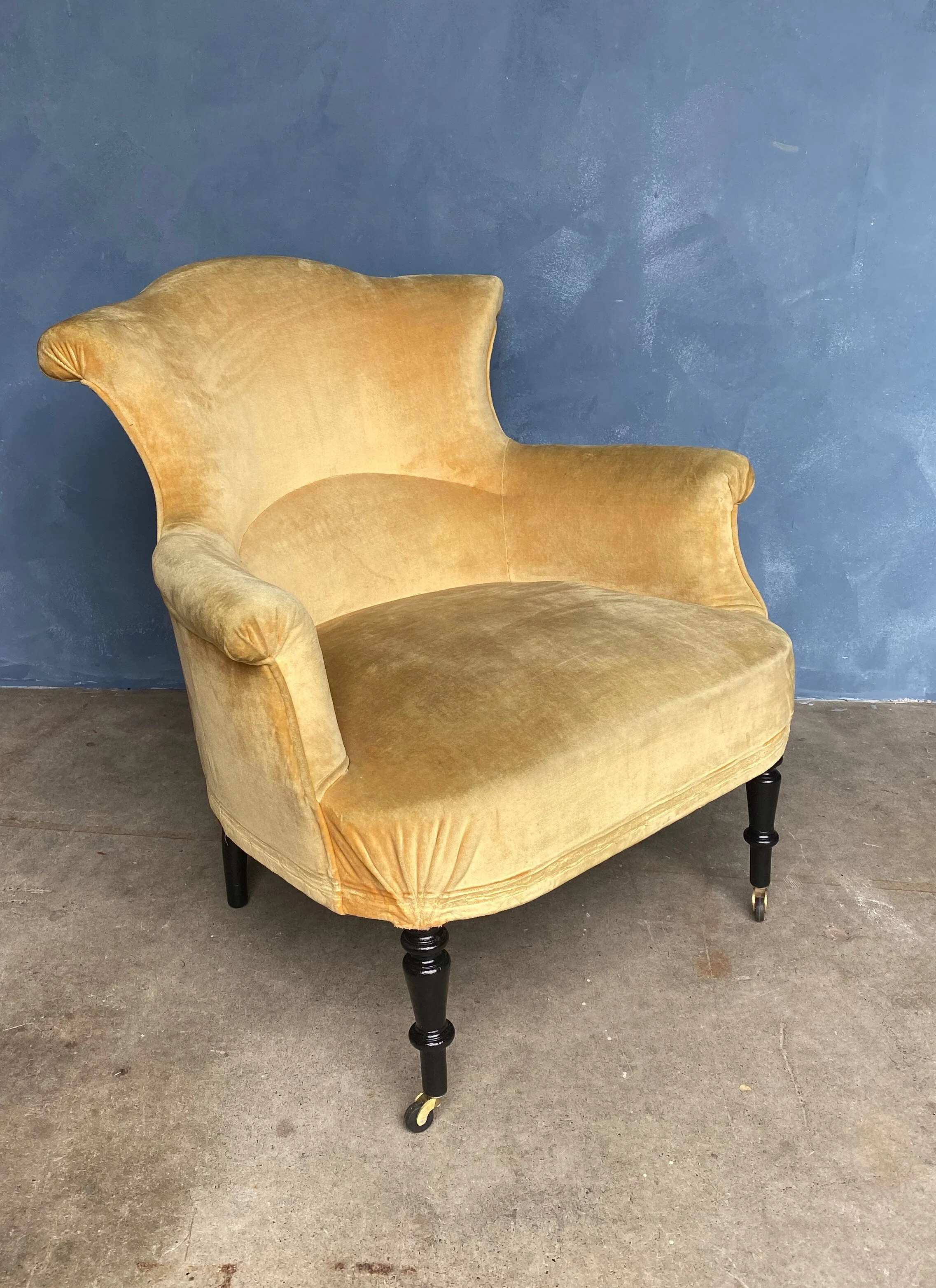 Large French Napoleon III Armchair in Gold Velvet  (SNA0516-10)