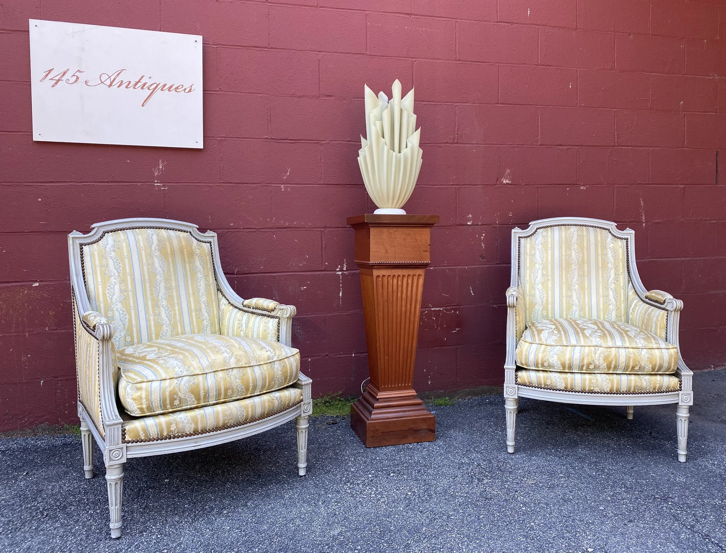 Pair of French Louis XVI Style Armchairs in Striped Silk  (SNA0615-11)