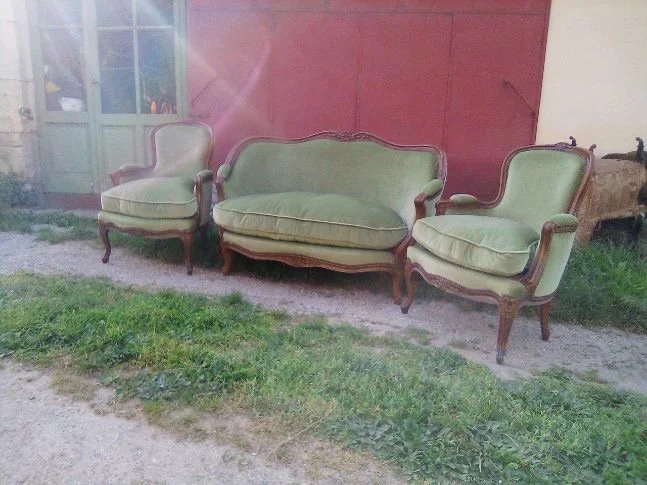 French Louis XV Style Sofa with Wooden Frame