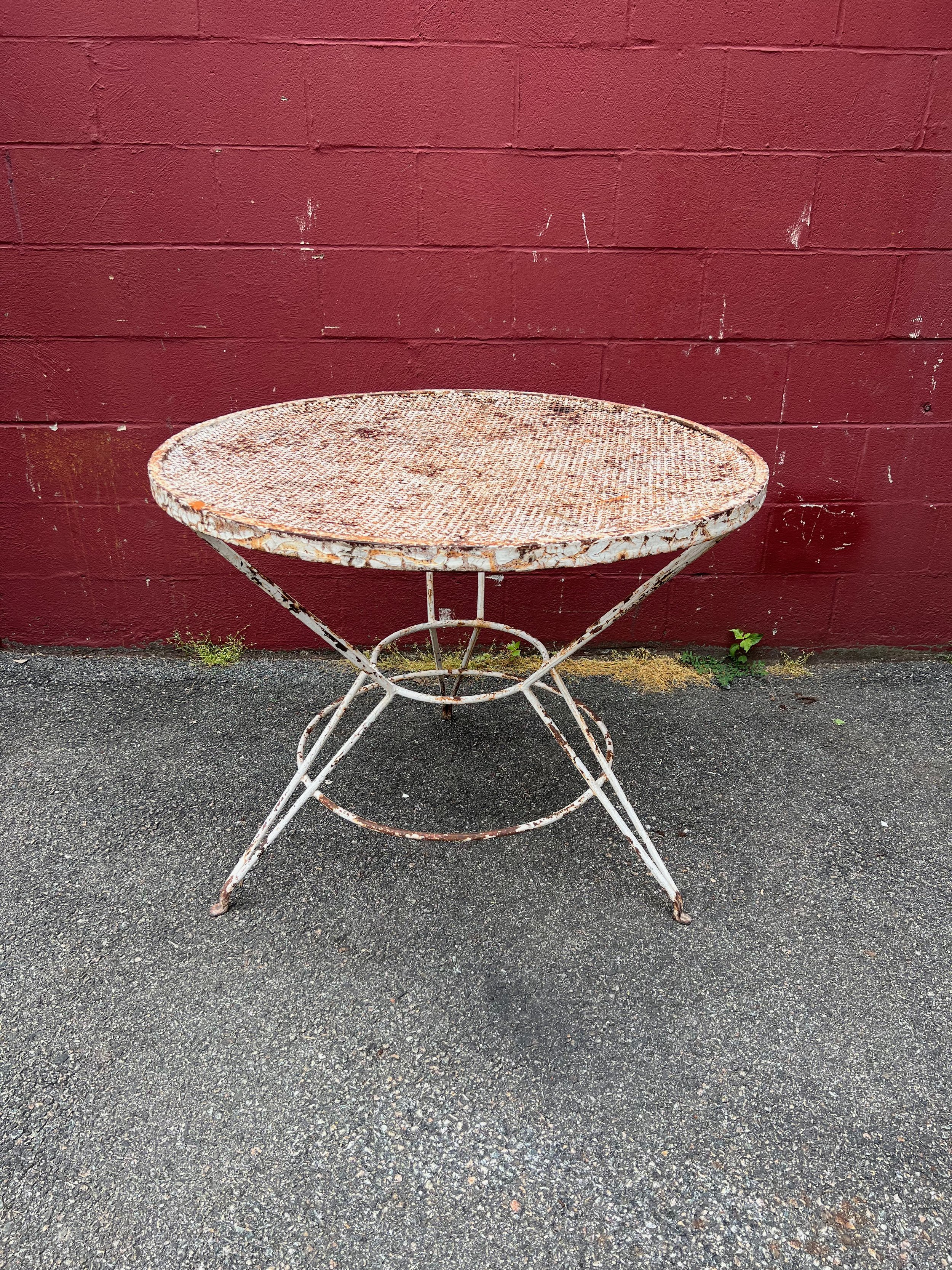 Mid Century Modern French Garden Table in Distressed Paint  (G0222-12)