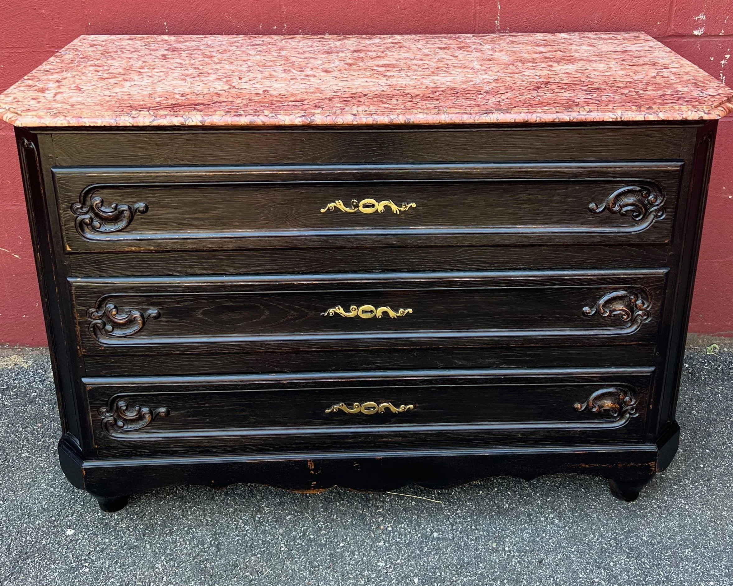 French Ebonized Chest of Drawers with Marble Top  (FC0222-01)