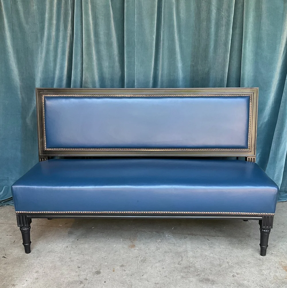 French Louis XVI Style Banquette In Blue Leather (SFA0523-01