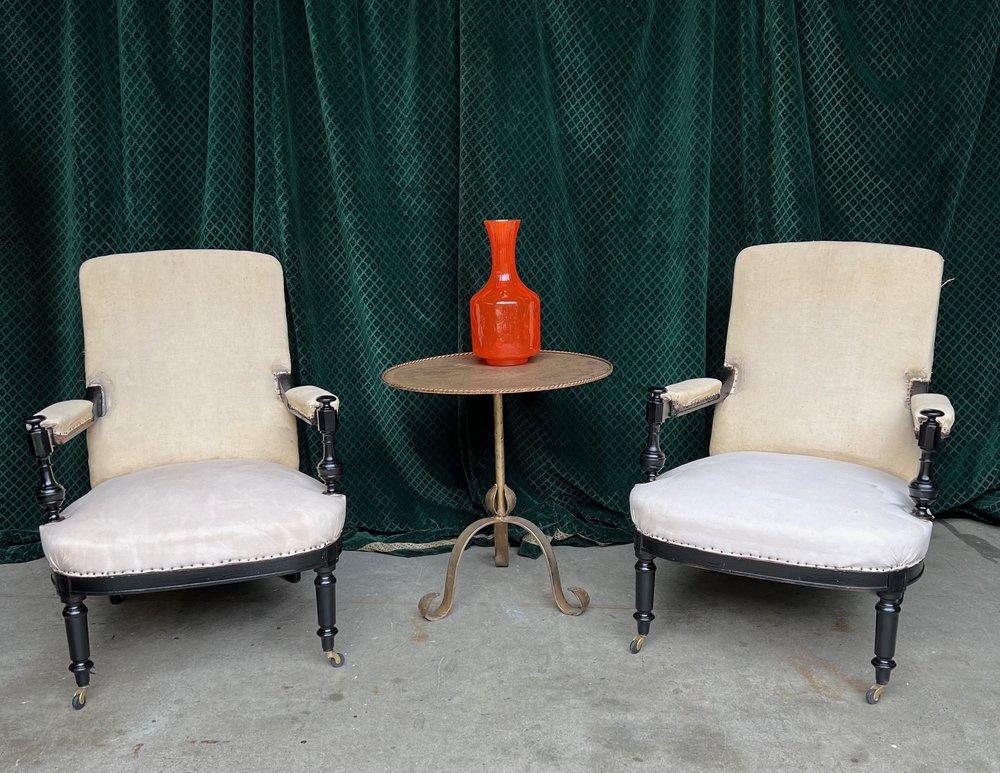 Pair of French Louis XV Style Armchairs in Pale Green Velvet (SN1012-24) —  145 Antiques