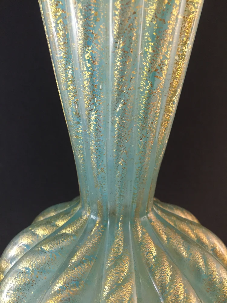 Barovier Ribbed Blue & Gold Murano Glass Vase — 145 Antiques