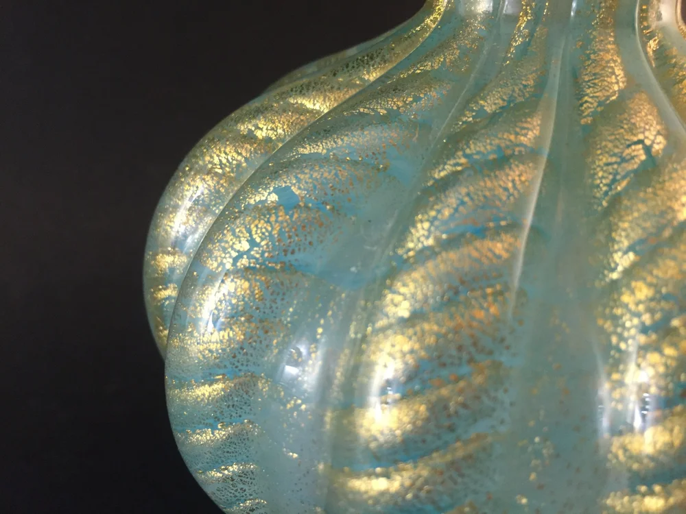 Barovier Ribbed Blue & Gold Murano Glass Vase — 145 Antiques
