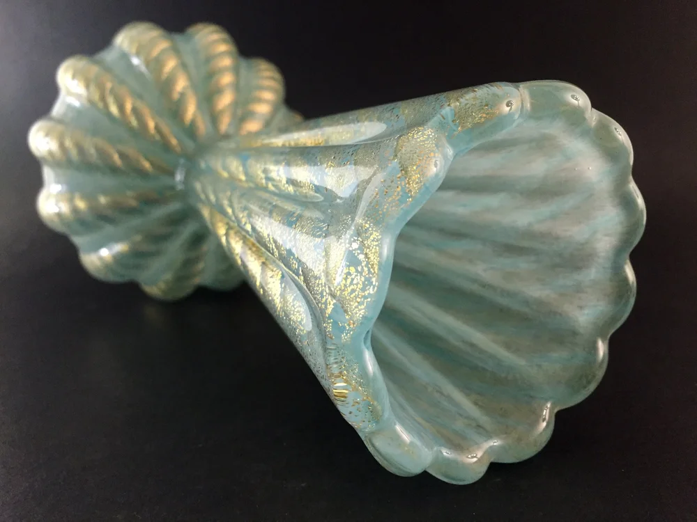 Barovier Ribbed Blue & Gold Murano Glass Vase — 145 Antiques