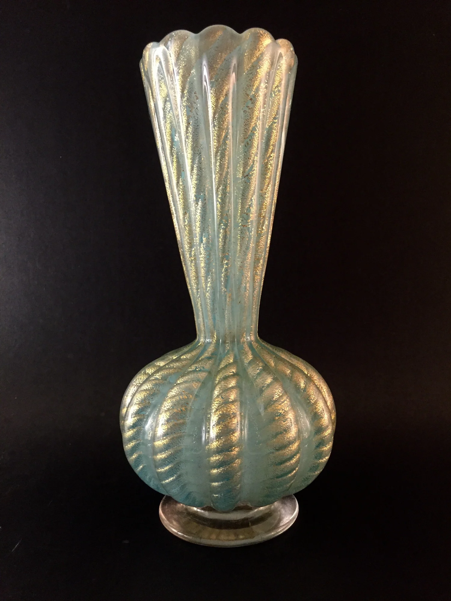 barovier toso バロヴィエール&トーゾ　フラワーベース Barovier Ribbed Blue & Gold Murano Glass Vase — 145 Antiques