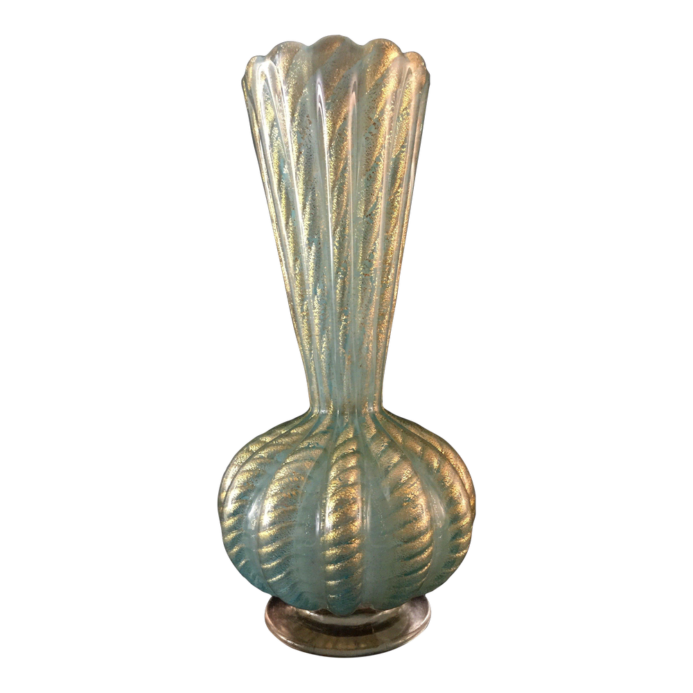 Barovier Ribbed Blue & Gold Murano Glass Vase — 145 Antiques