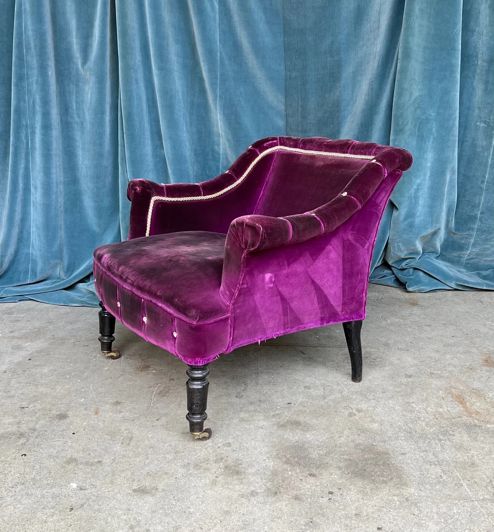 Purple Velvet Arm Chair Uixe Mid-Century Modern Button Purple