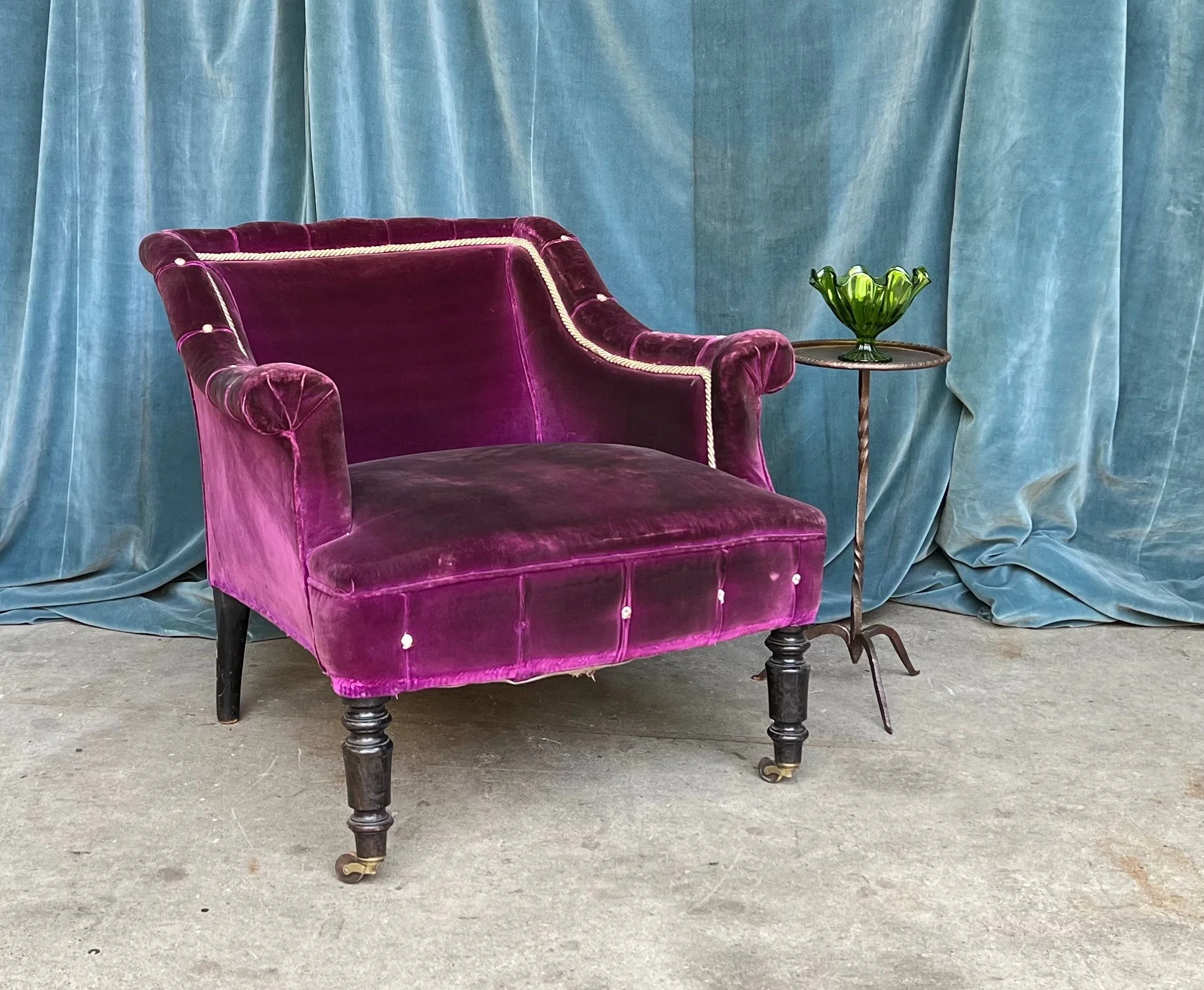 Distressed French 19th C. Purple Velvet Armchair  (SNA0215-23)