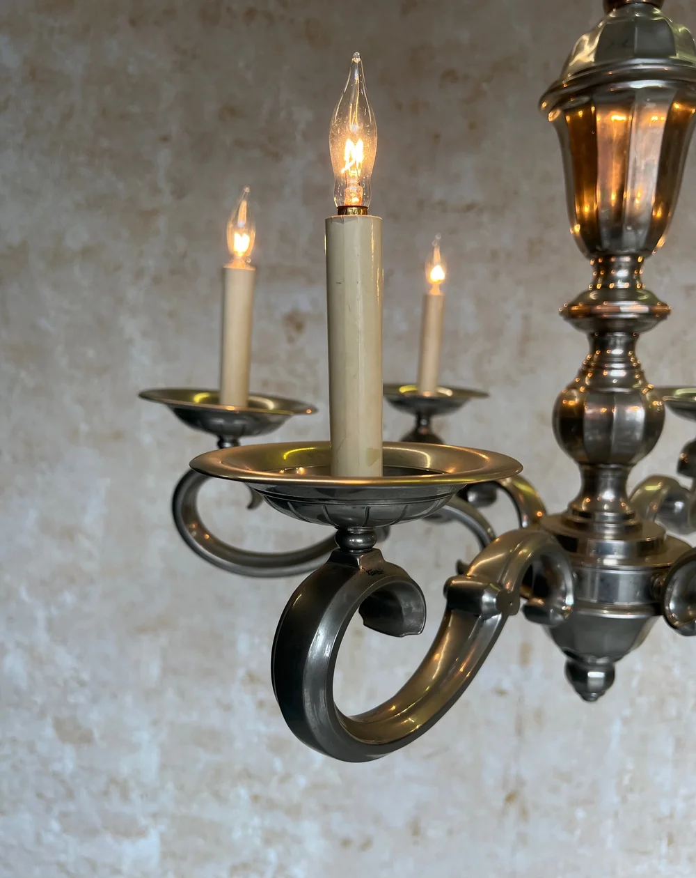 French 1940's Nickel Plated Bronze Chandelier (LC0307-18) — 145
