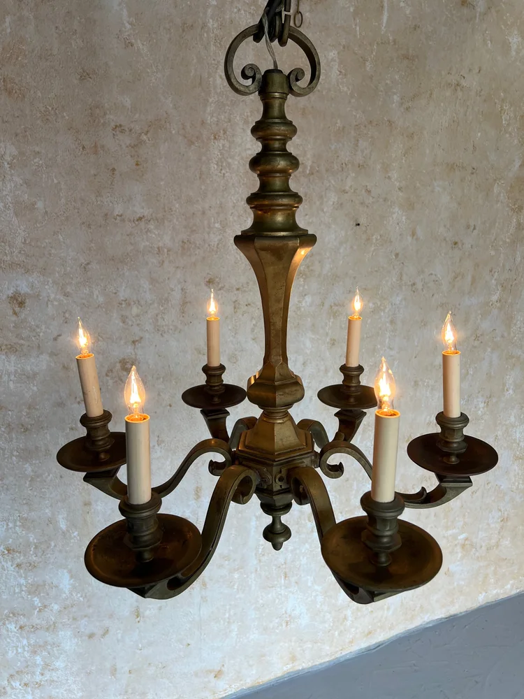 French 1940's Six Arm Bronze Chandelier (LC0303-14) — 145 Antiques