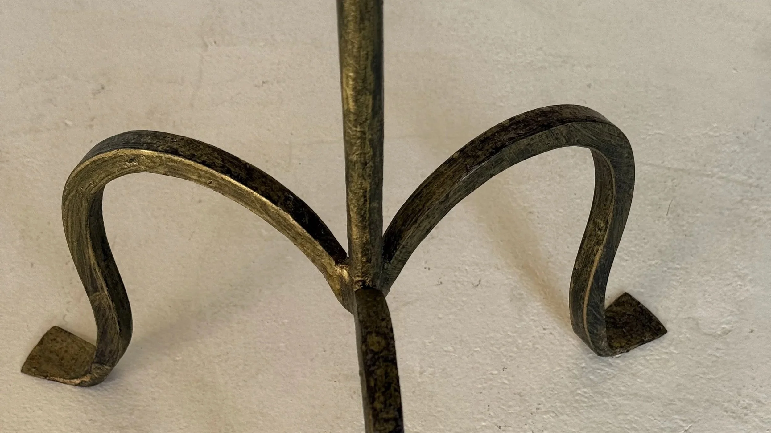 Pair of Spanish Hand-Forged Iron Drinks Tables with Hammered Tops and Gold Patina (TG0225-08P)