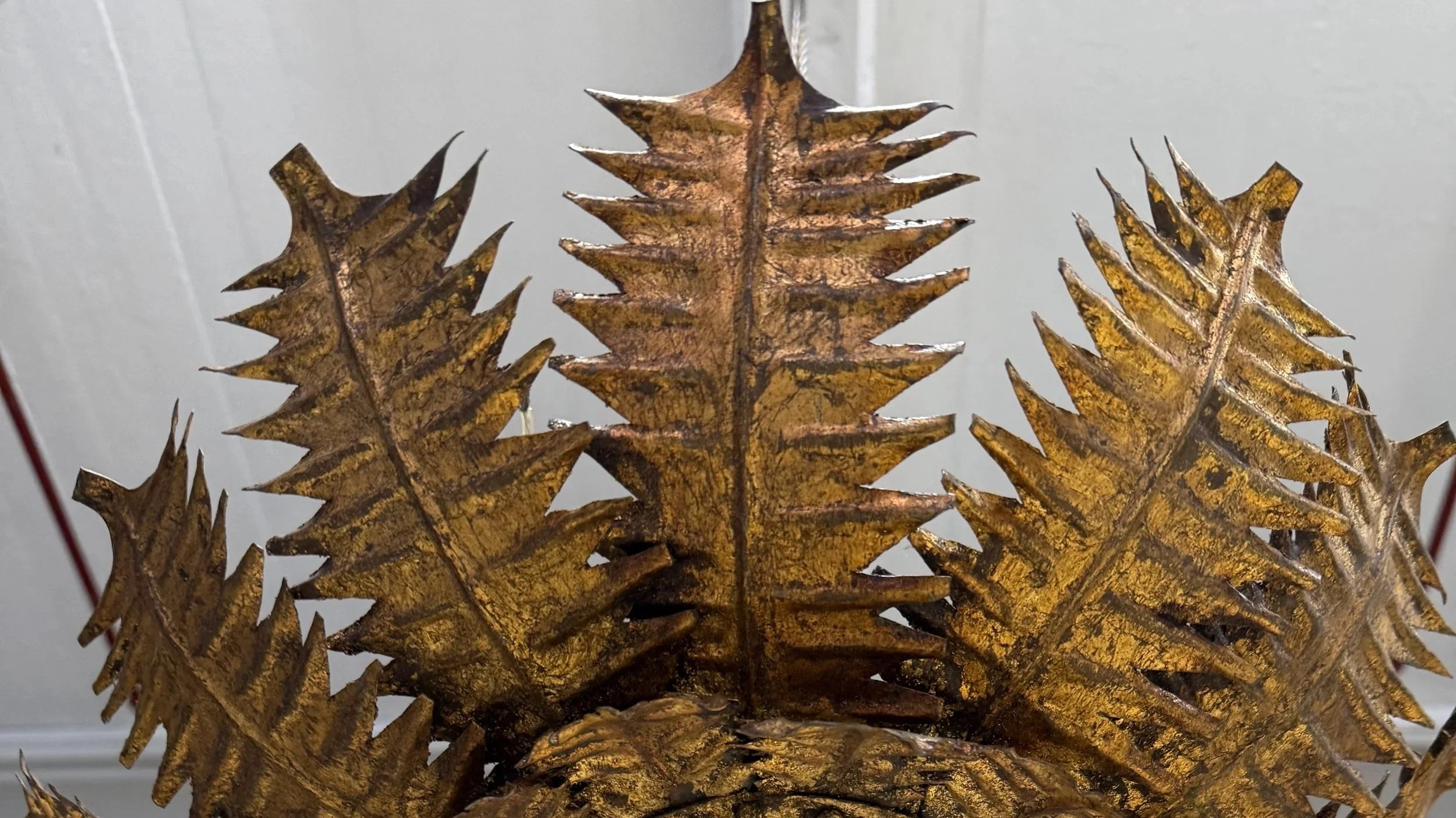 Spanish Gilt Metal Botanical Ceiling Fixture, Circa 1960 (LCF0808-09)