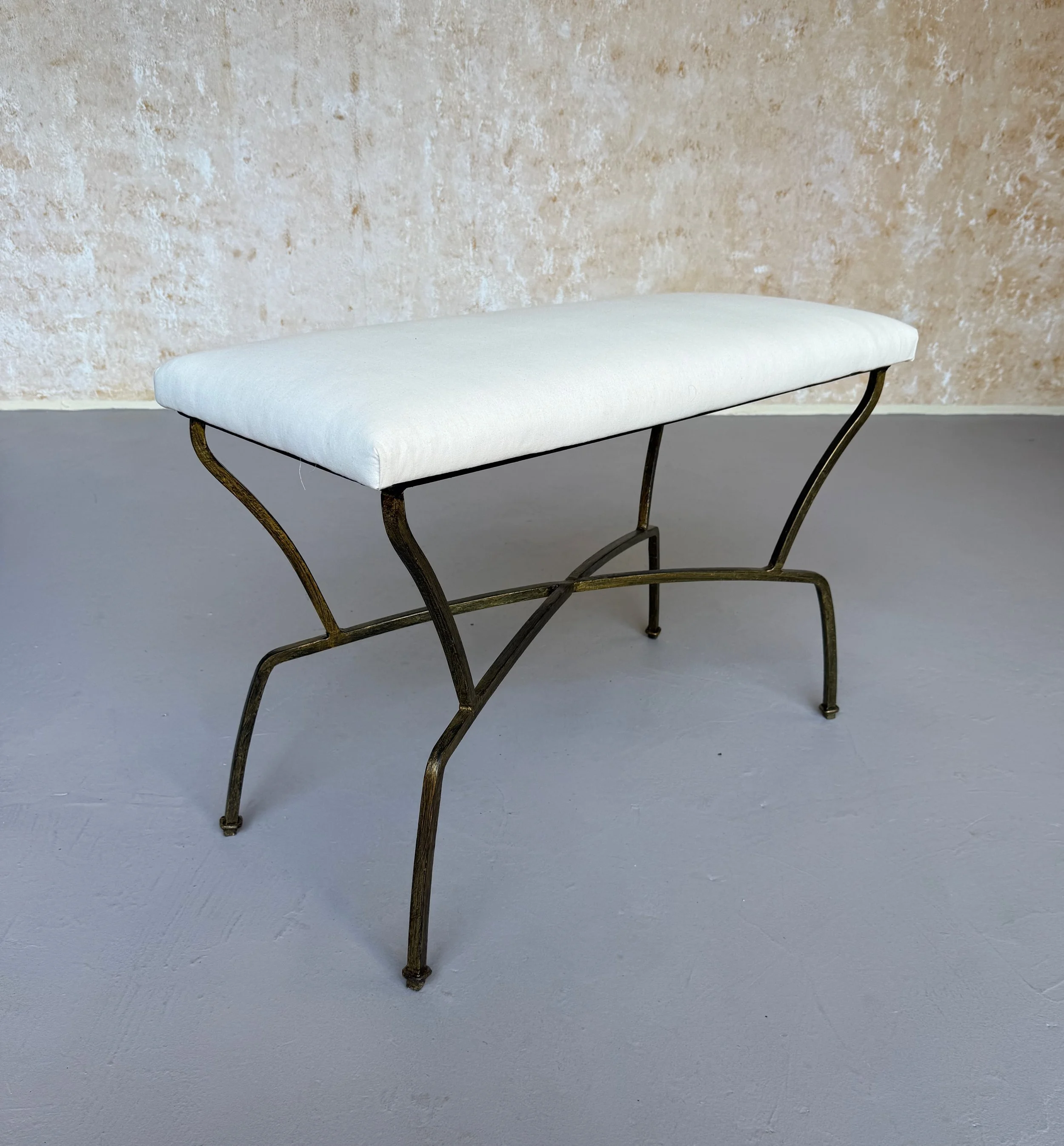 Spanish Mid-Century Modern Style Gilt Iron Bench with X-Stretcher SGB0826-09