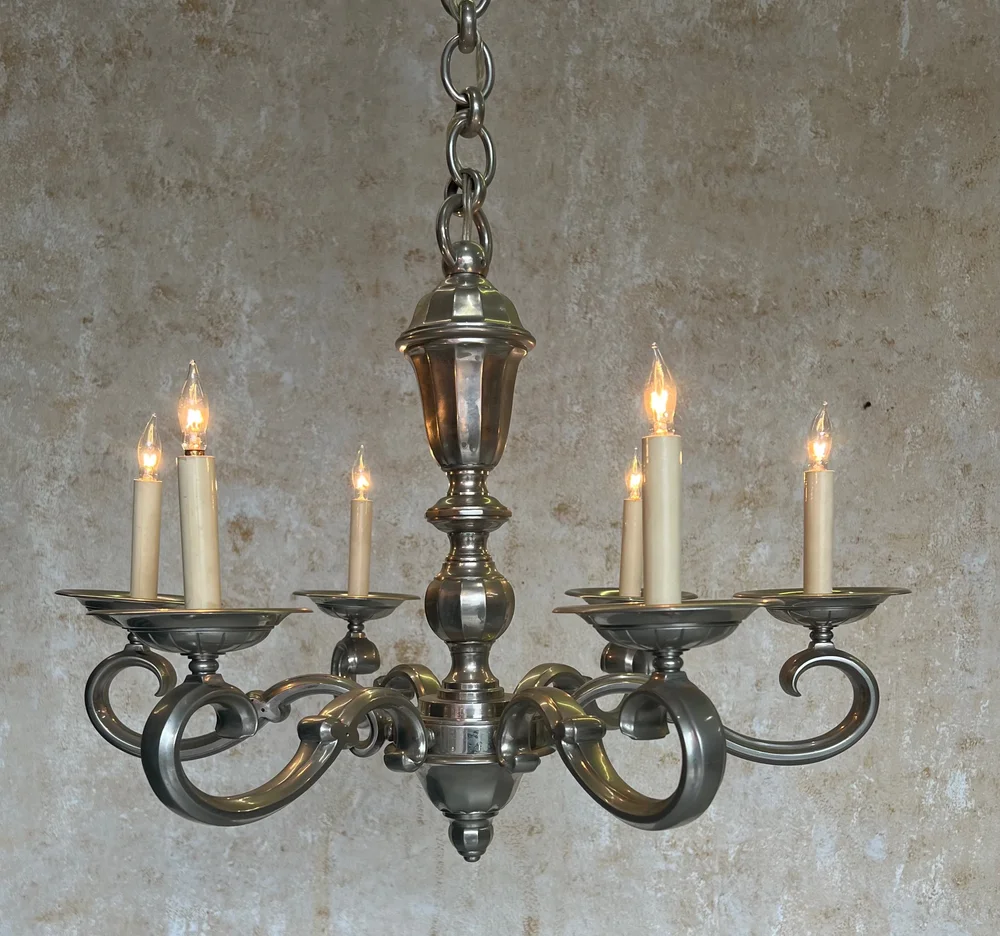 French 1940's Nickel Plated Bronze Chandelier (LC0307-18) — 145