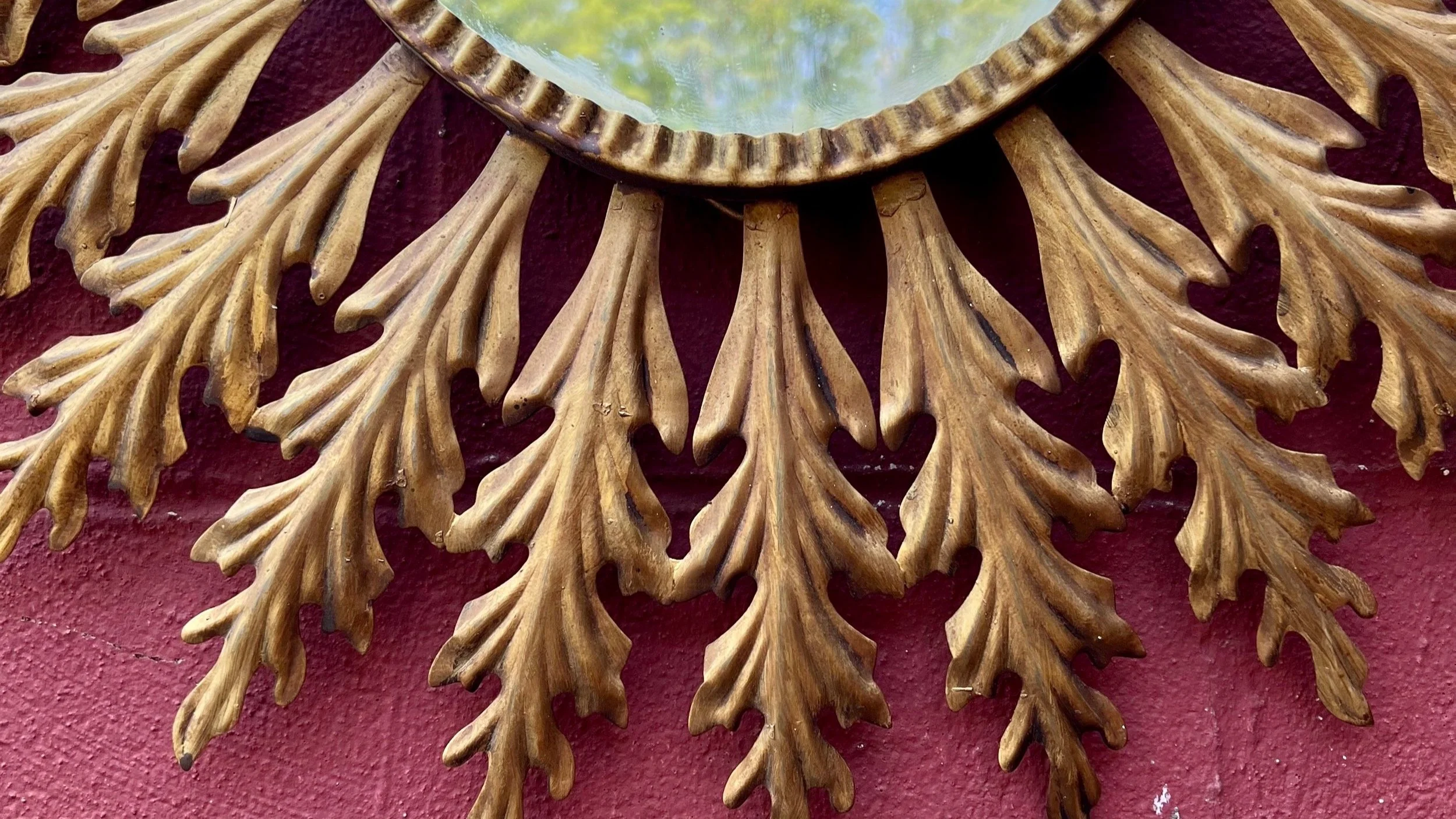 Spanish Mid-Century Oval Sunburst Gilt Metal Mirror  (DS1223-11)