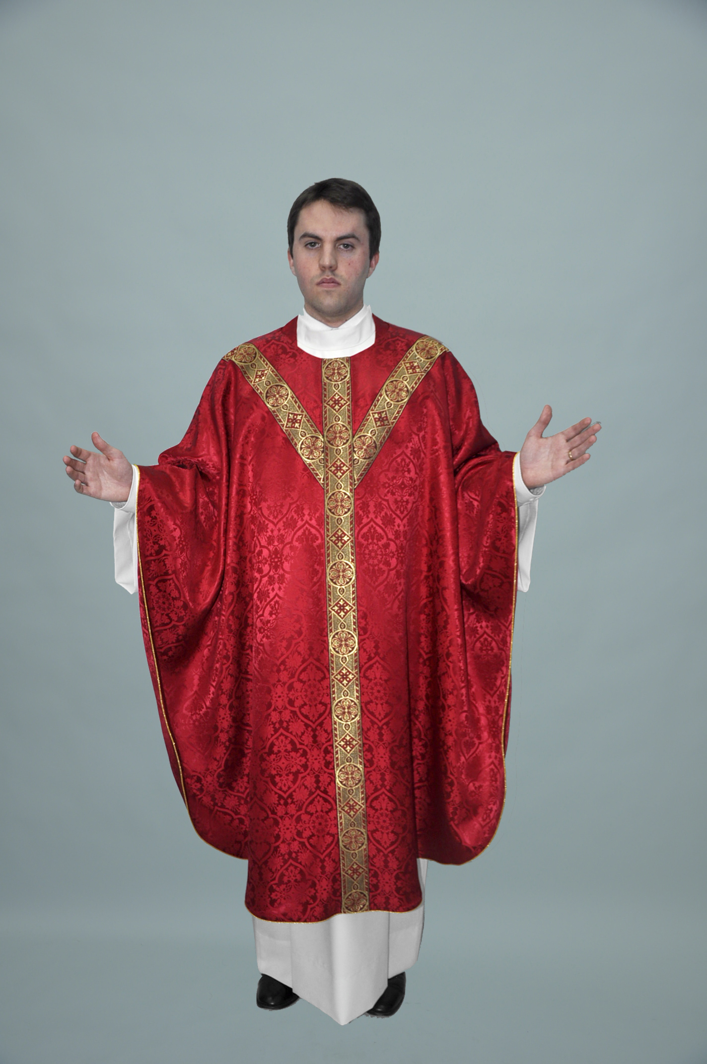 Gothic Chasuble Old Normandy red w 2in 1180 red gold (f) 1.jpg