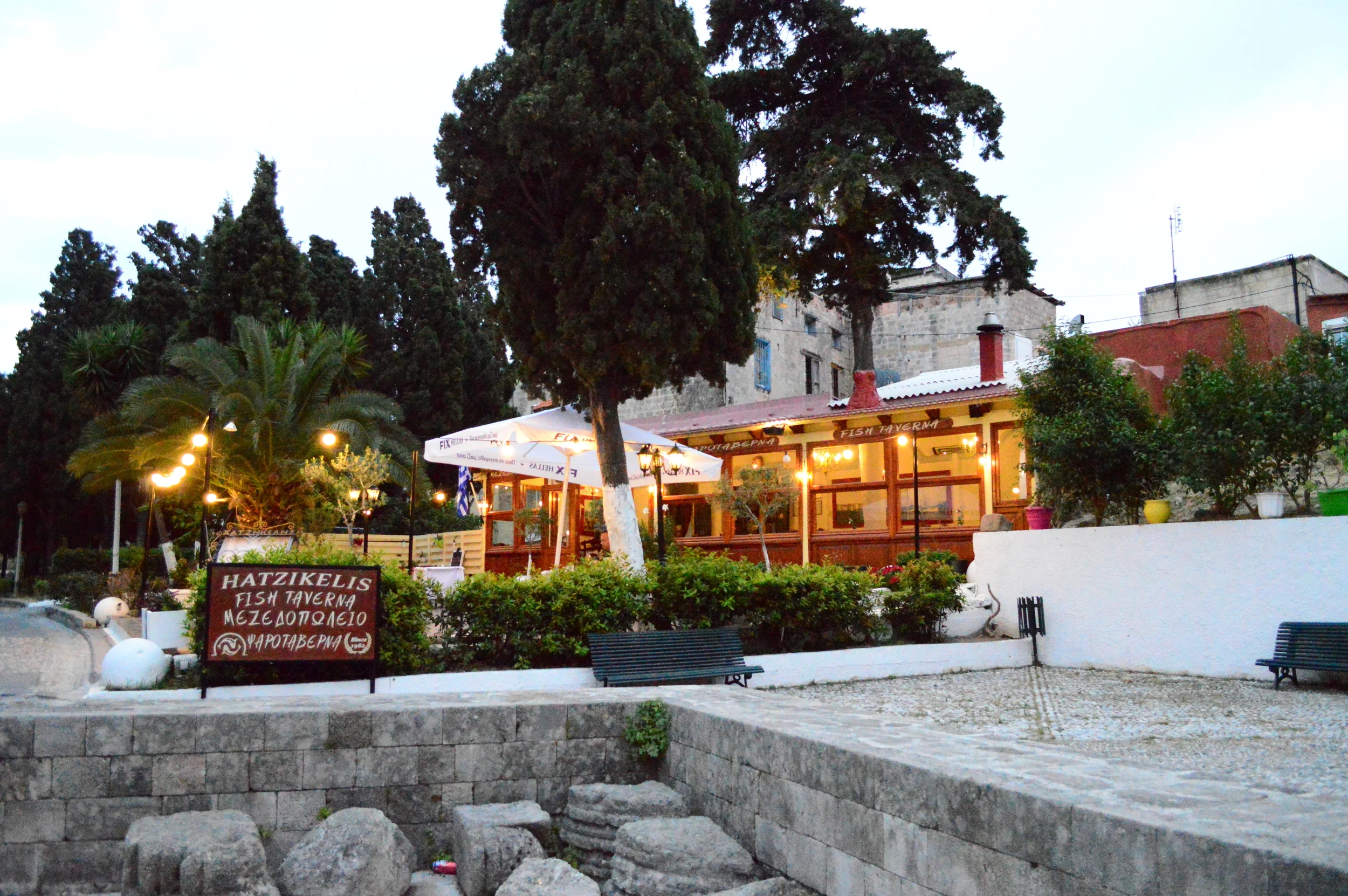  If you're ever on the island of Rhodes, wander in through the castle gates of Rhodes Town to have dinner here at  Hatzikelis Fish Tavern . You can even pick out your own fish;&nbsp;they'll make it to order and end the night with Greek desserts til y