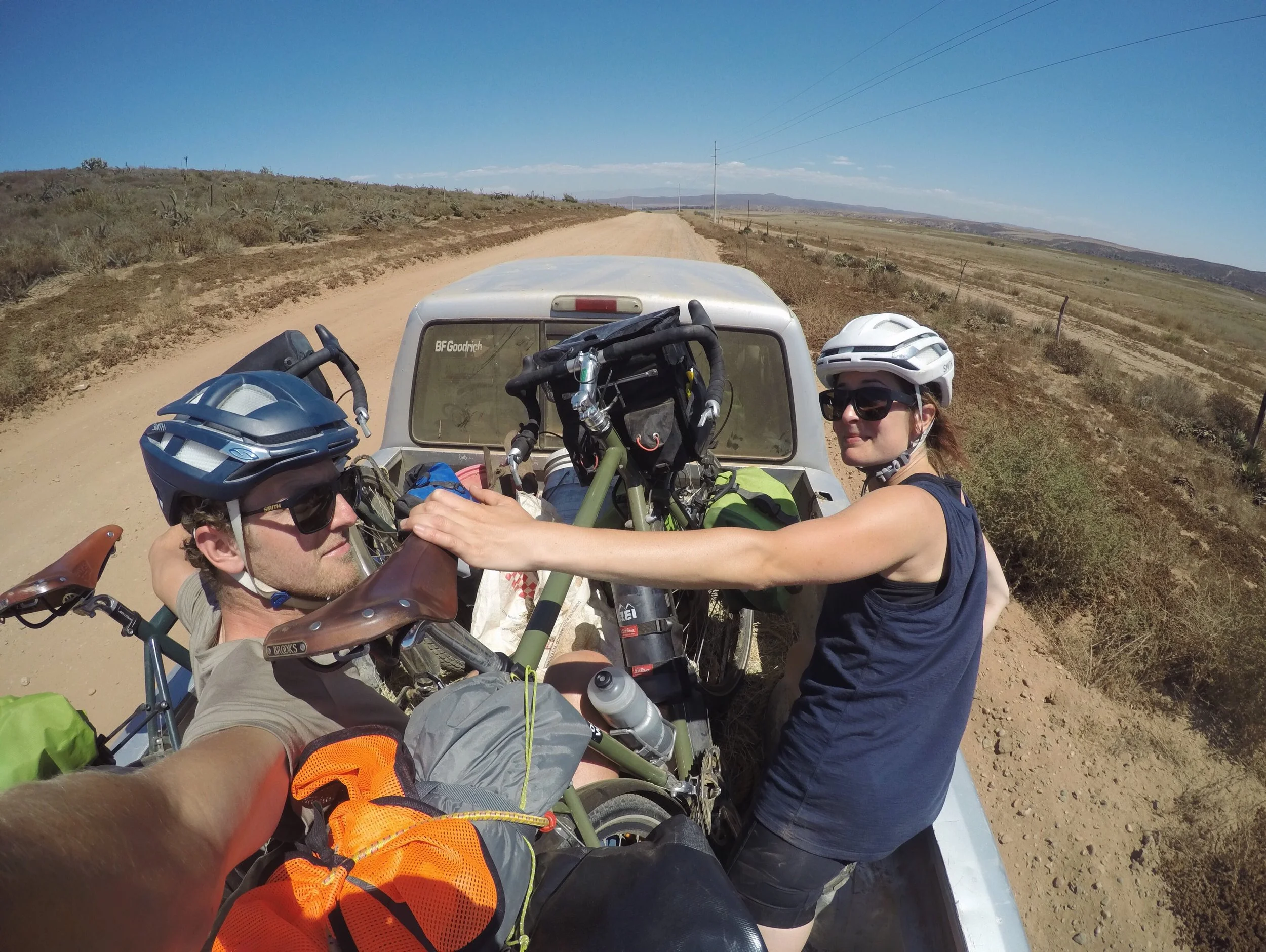 After the eight mile surf detour on 4WD roads/sand, we were delighted to get tossed around next to farming equipment and barbed wire on the way back into town. Gracias senor!