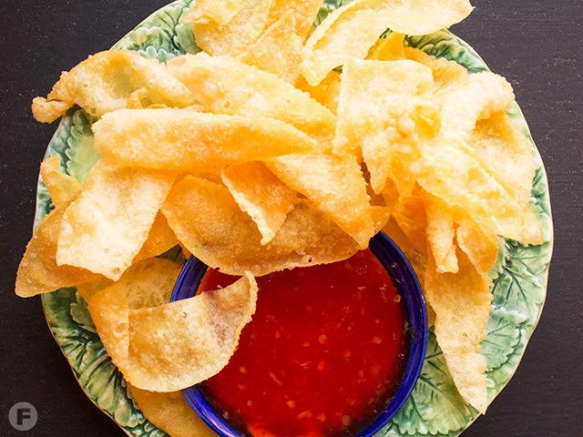 Wonton Chips with Sweet Thai Chili Sauce