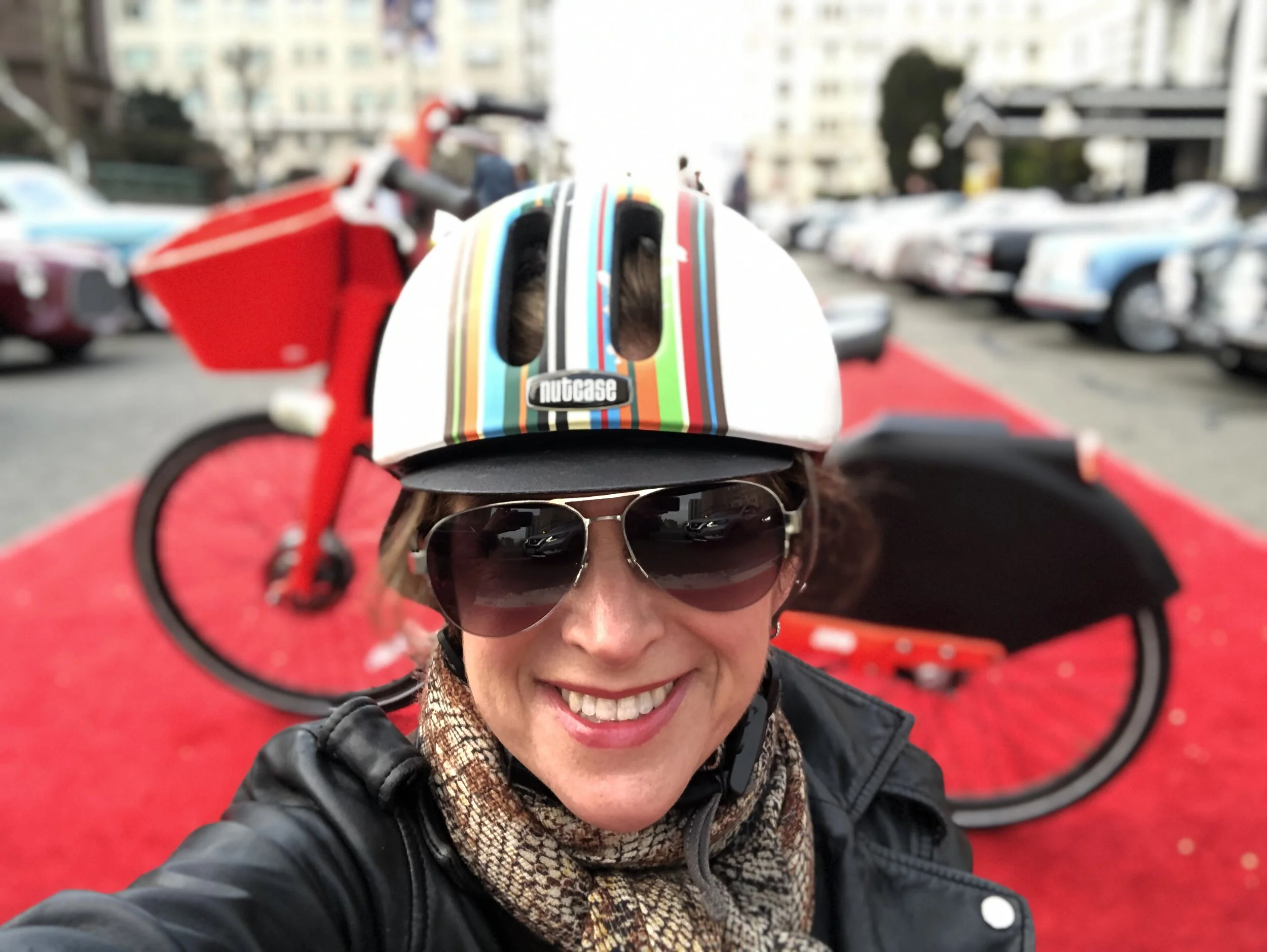 There’s nothing I love more than rolling up to an automotive event on a bike. This red carpet event was the 2019 California Mille car show and kickoff party atop the Fairmont Hotel in San Francisco.