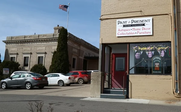 Our back entrance, as viewed from the edge of the parking lot behind the store.