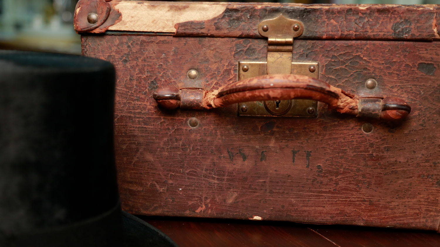  This is a  unique collectible hat box with worn initials W.G.H.  