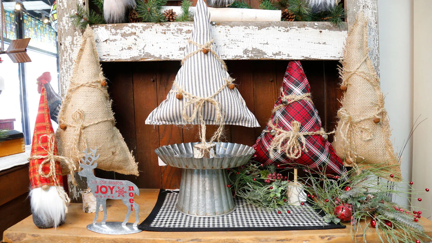 Past and Present Home Gallery handmade fabric Christmas trees and gnome