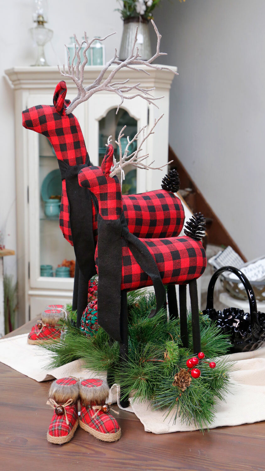 Past and Present Home Gallery collectible buffalo plaid reindeer