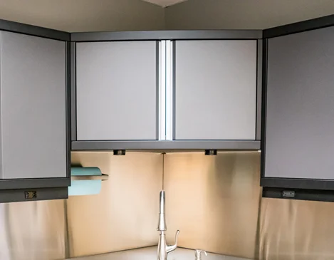 CORNER CABINETS - Are you puzzled with how to deal with the corners in your garage? Wrap your workbench from one wall to the other with our 45-degree corner cabinet or blind corner cabinet.