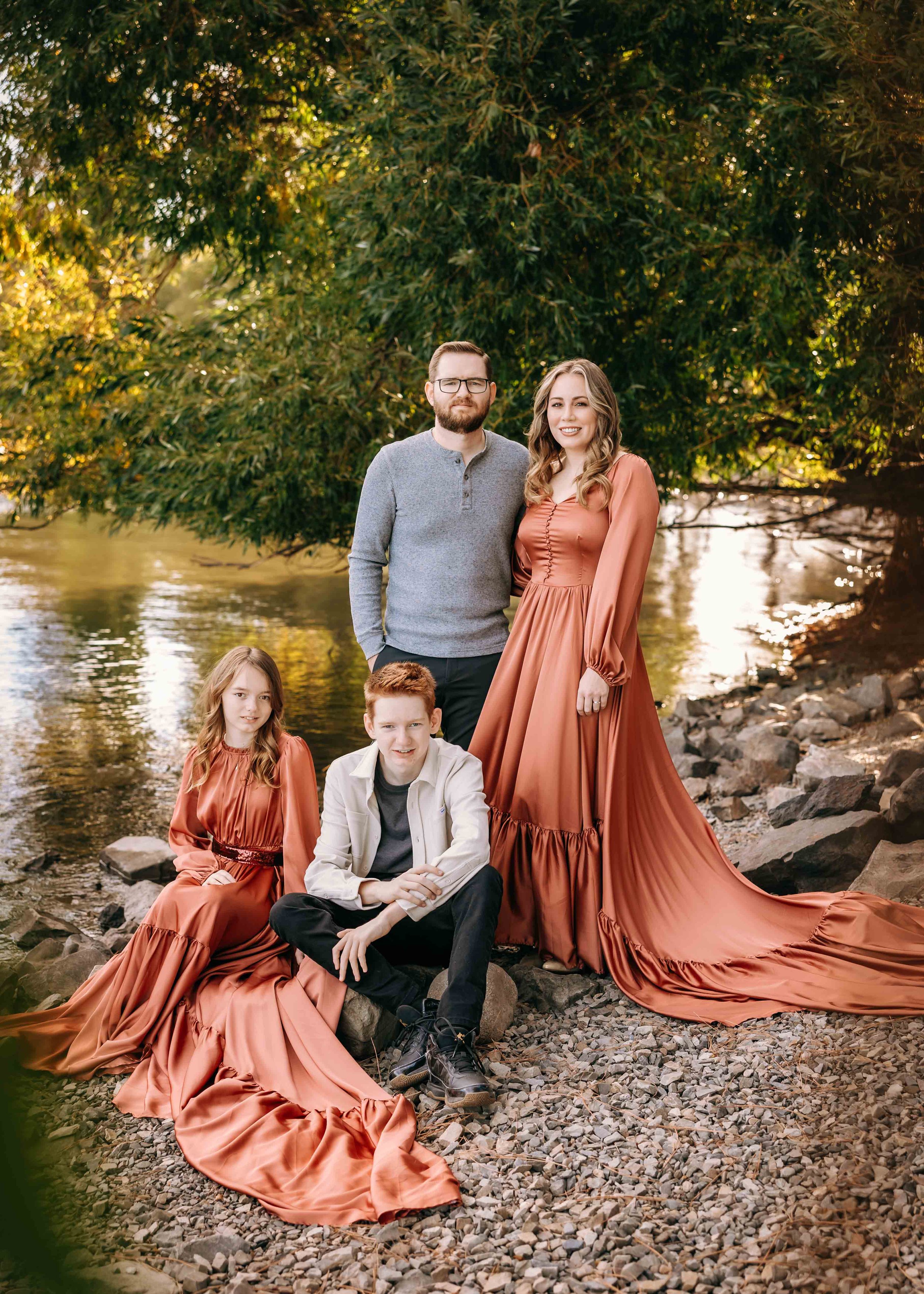 Family portrait captured during golden hour in North Idaho