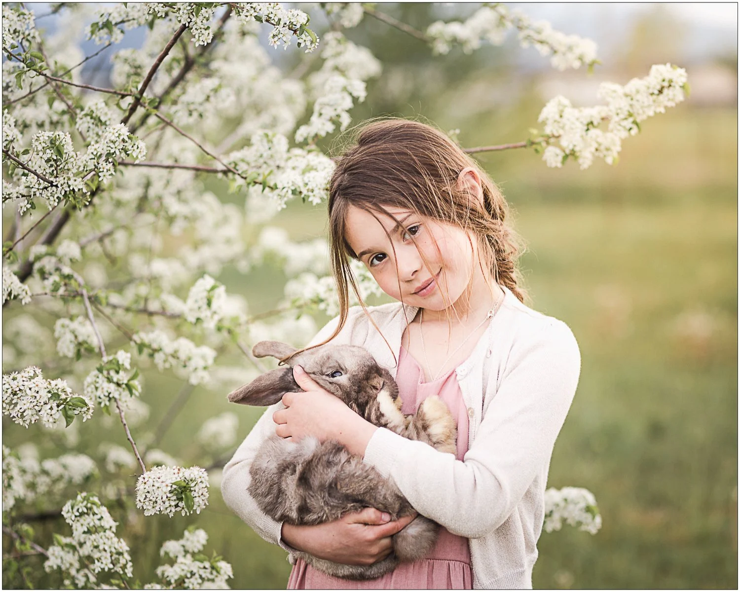 children photography Athol Idaho spring blossoms and bunny session