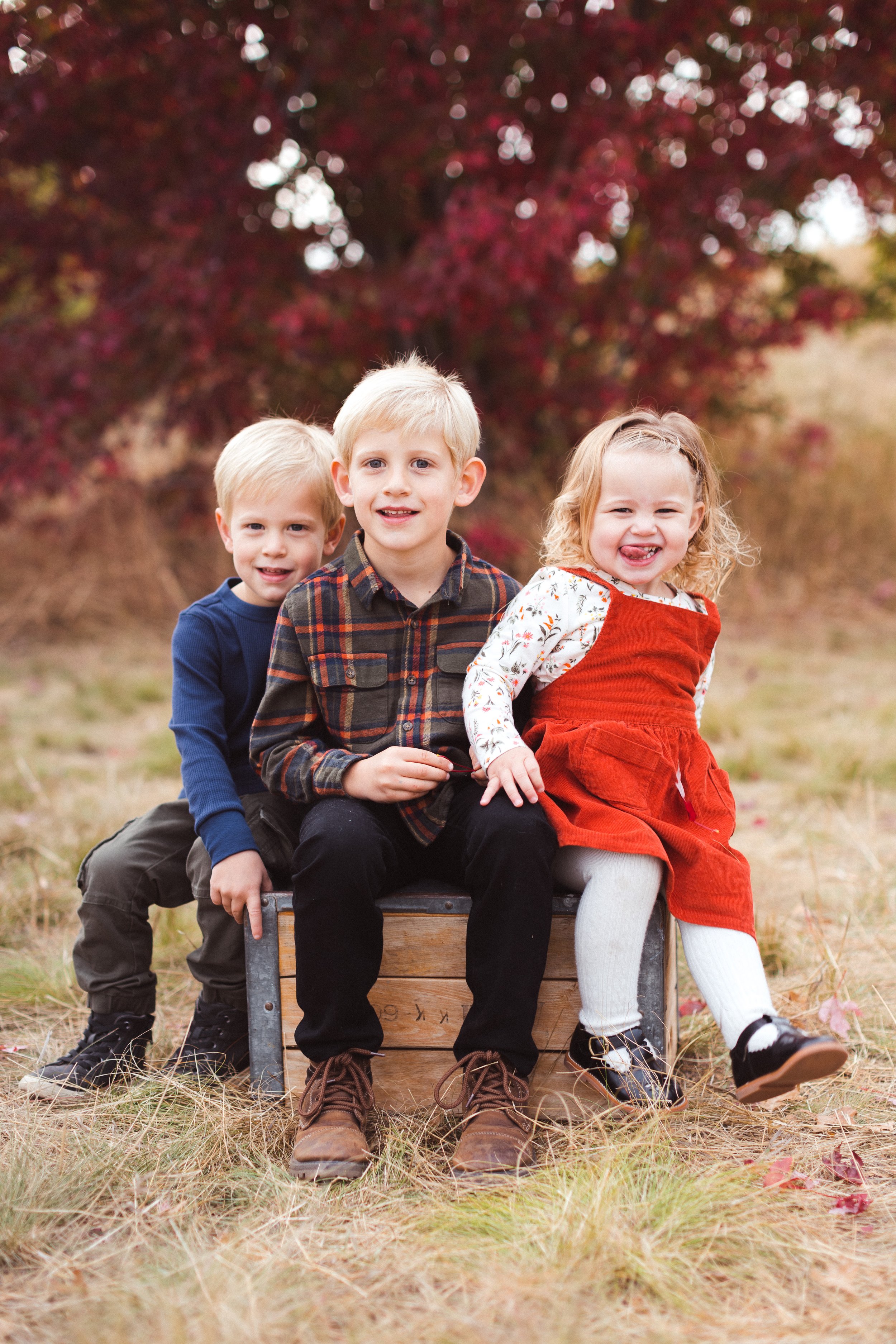Children in fall family session smiling in rathdrum, idaho