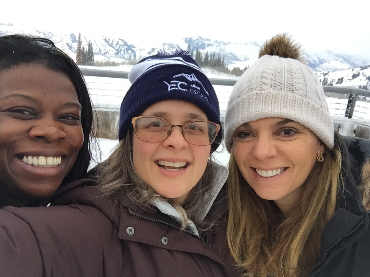 Grabbing a selfie on the slopes with fellow entrepreneurs Laura Mignott (left) and Melinda Nicci (right)