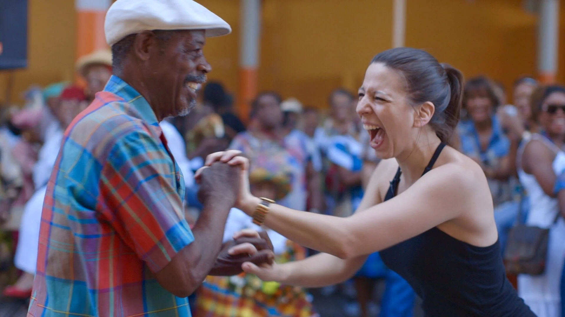 GUADELOUPE 401 Mickela Mallozzi Dancing at Fruit and Veg Market in Basse Terre_Photo by Lina Plioplyte.jpg