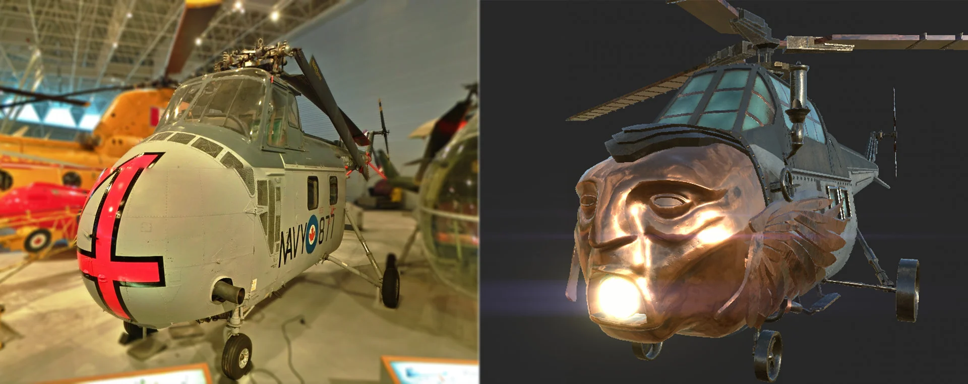 Side by side comparison of the real Sikorsky, and my steampunk version