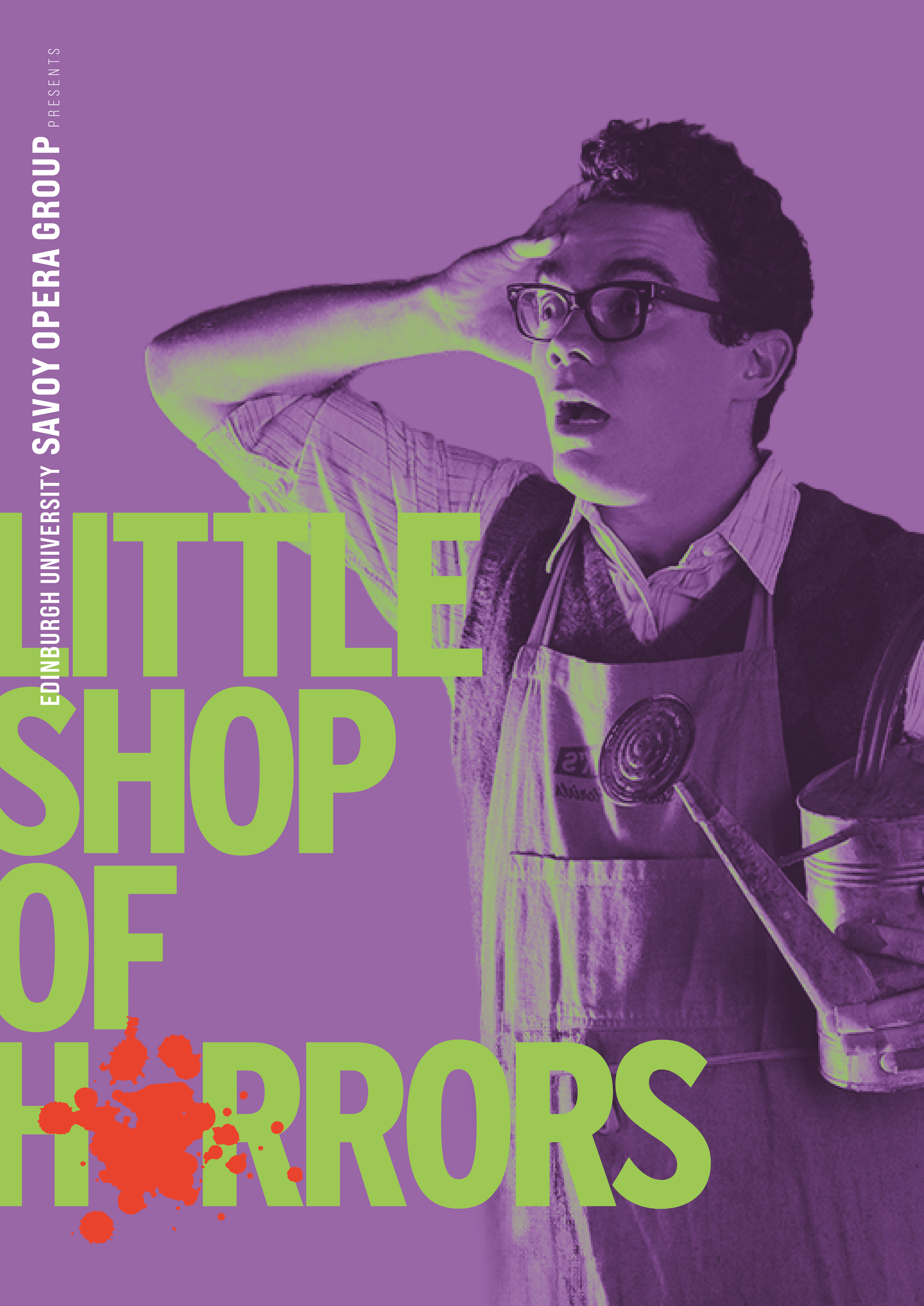Theatre marketing poster for Little Shop of Horrors featuring cast photography, bold typography, and vibrant colour treatment highlighting the musical’s dark comedy and character-driven energy