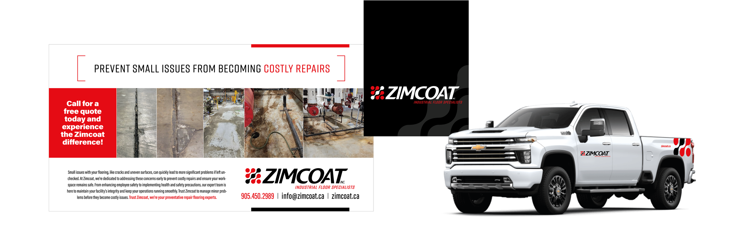 Original brand identity, marketing, and vehicle graphics for Zimcoat created by Creativesphere graphic design studio