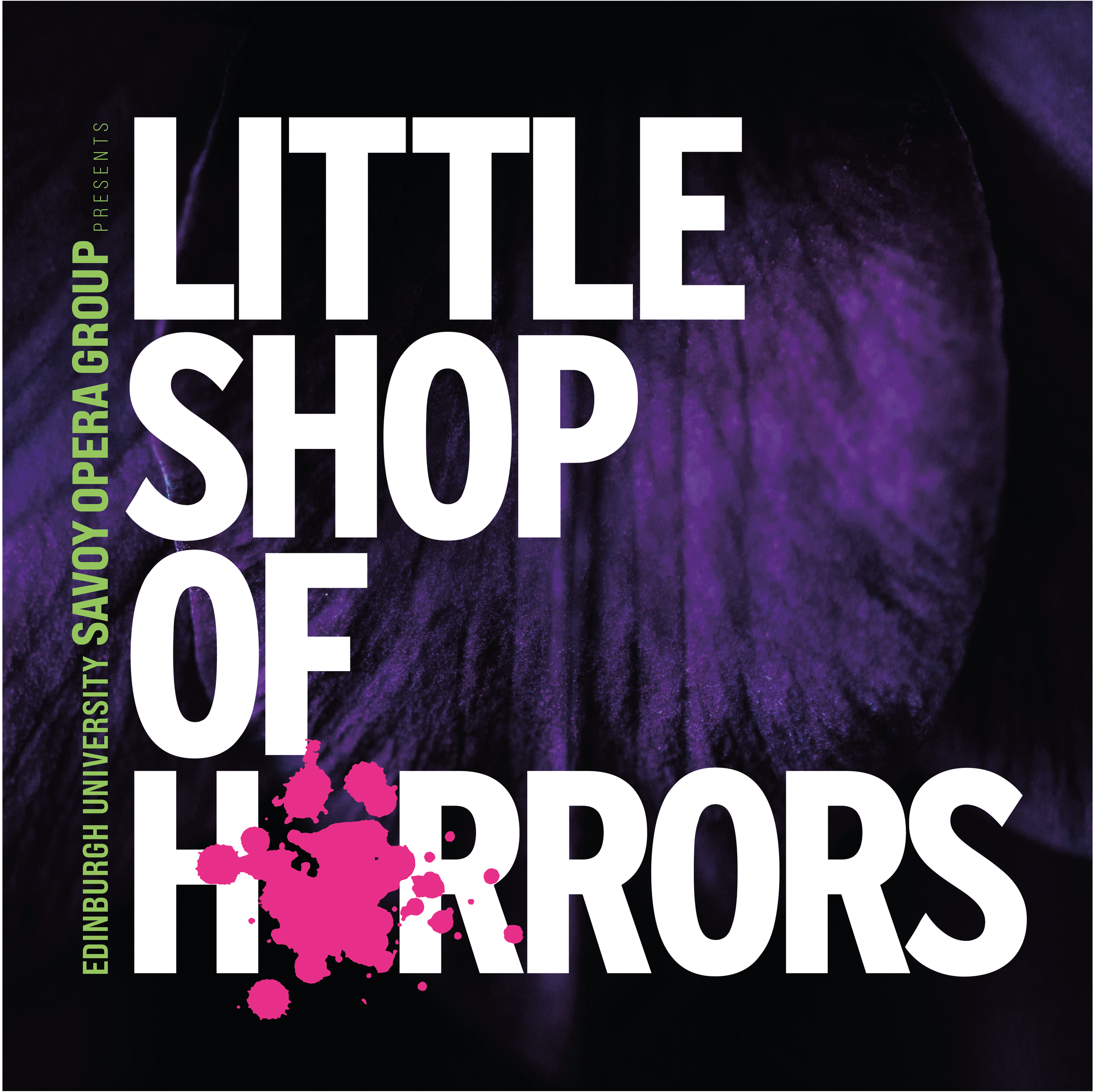 Theatre poster concept for Little Shop of Horrors featuring stylized plant vine graphic integrated with typography against a distressed background