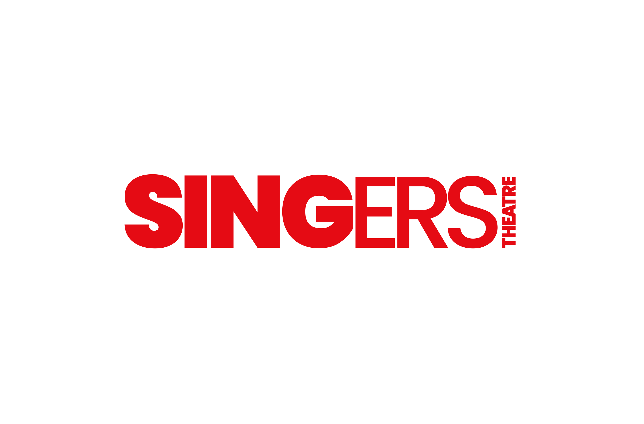 Original logo design for Singers Theatre created by Creativesphere, featuring bold red typographic branding for a professional musical theatre company.