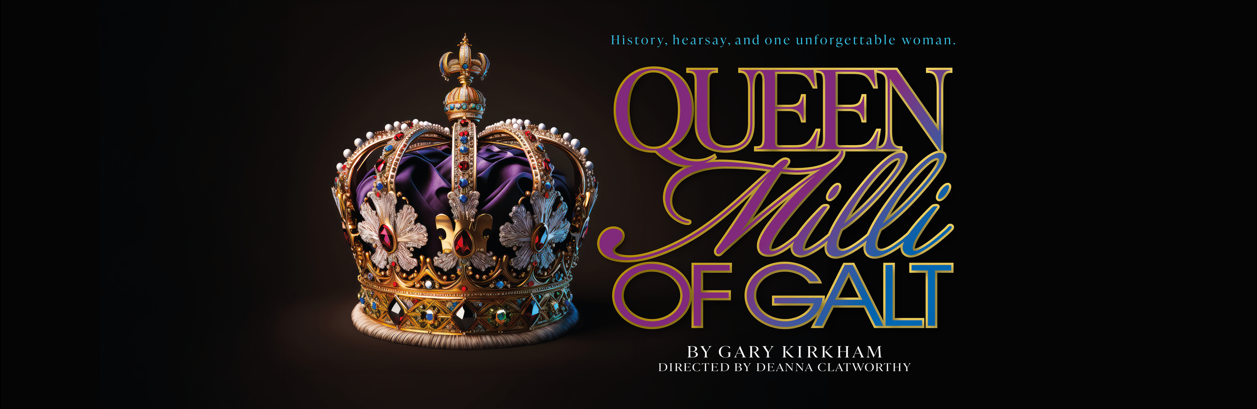 Original logo design for the play Queen Milli of Galt created by Creativesphere theatre branding studio