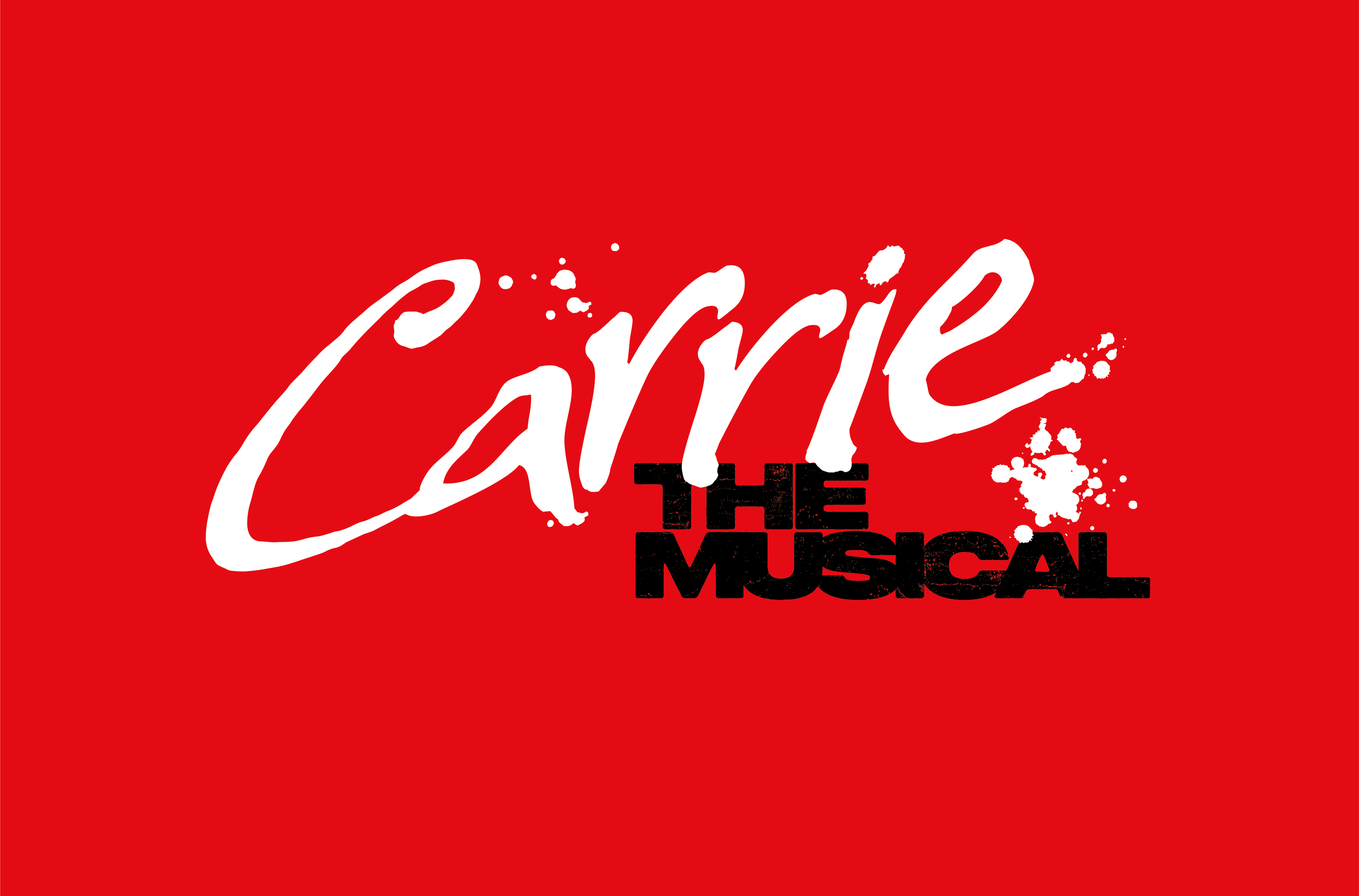 Original logo and theatre marketing artwork for Carrie The Musical, designed by Creativesphere. Bold red background with stylized hand-lettered title used for key art, poster design, and promotional theatre campaign branding.